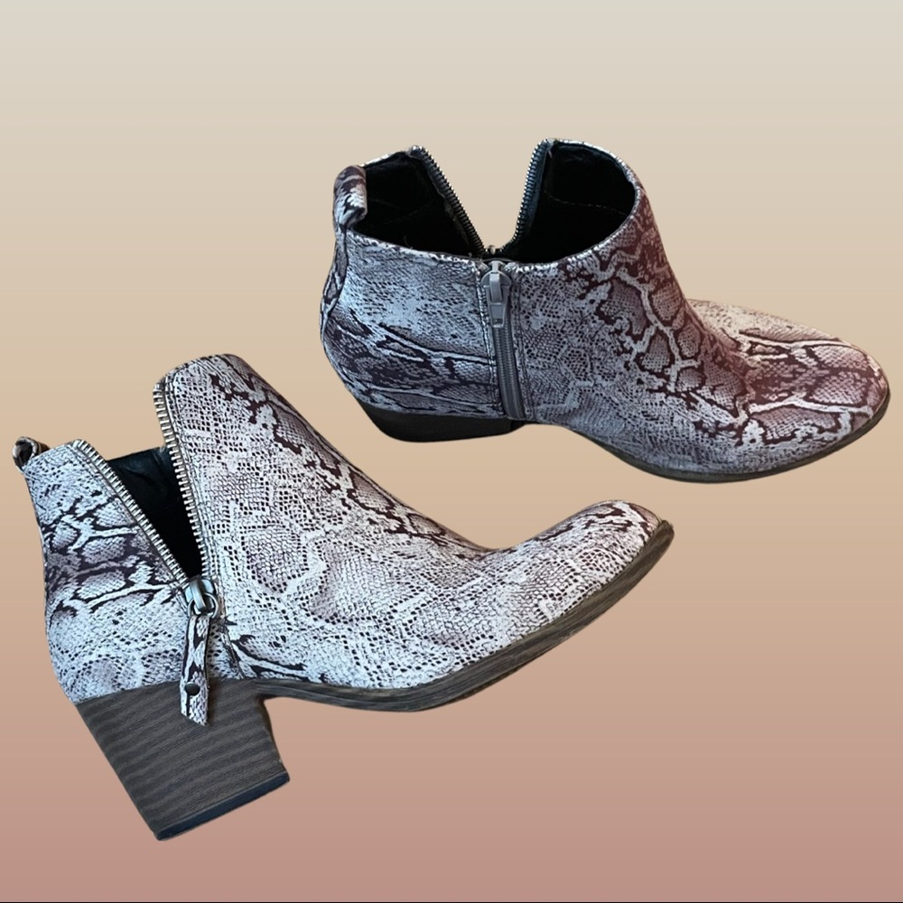 Tan Snakeprint Bootie W/ Zipper Detail